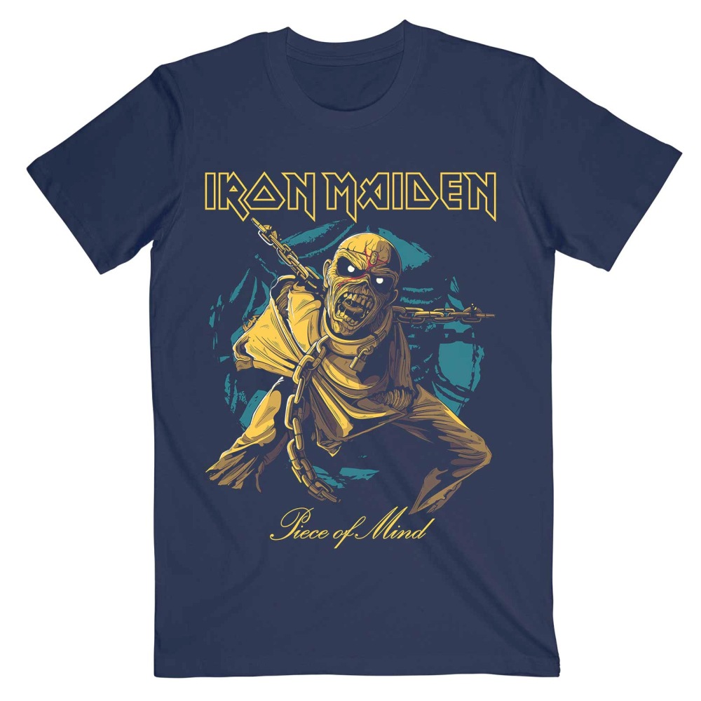 Iron Maiden - Piece Of Mind Gold Eddie Tshirt Homme - Bleu